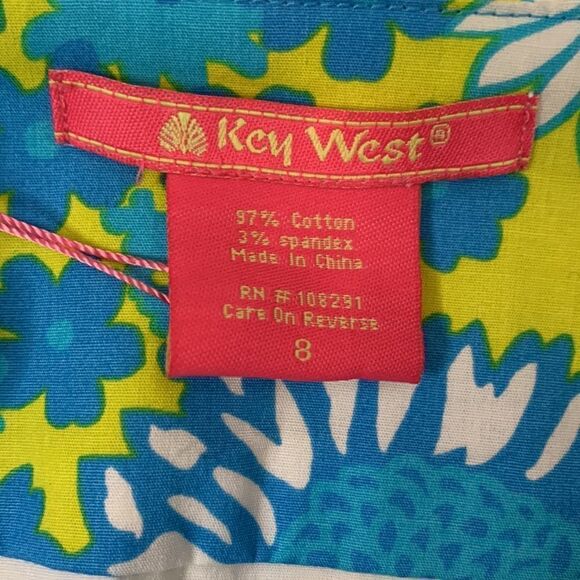 Key West Sz 8 Woman’s Summer Skirt Blue Yellow White Floral Side Zipper Lined - Picture 8 of 10